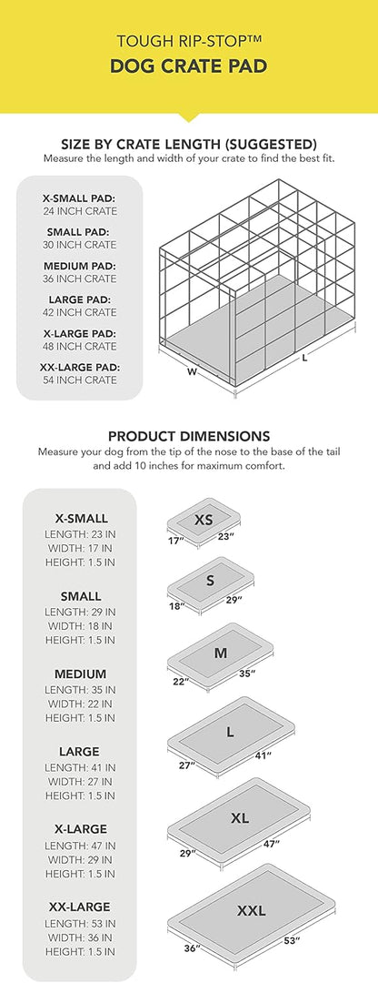 K9 Ballistics Tough Ripstop Dog Crate Pad - Durable & Machine Washable with Non-Skid Bottom and 120-Day Warranty, Fits 54" Wire Crates - XX-Large, Light Gray Velvet