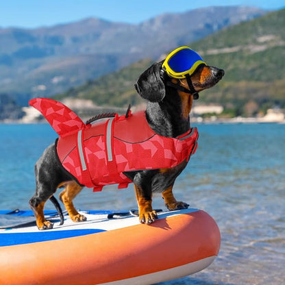 Shark Dog Life Jacket, LifeVests for Boating, High Buoyant Dog Life Vest for Swimming, Adjustable Easy On Pet Jackets for Small, Medium, Large Dogs (Red Triangle,L)
