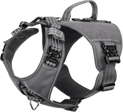 ICEFANG Quick-Moving Tactical Dog Harness for Medium Dogs,No Pull Dog Vest | Control Handle,Reflective,Full Metal Buckles,Adjustable,Hook-and-Loop Panel,Soft Padded,Grey,Medium