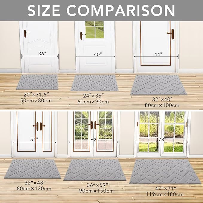 hicorfe Front Door Mat Outside Entrance,32"x40" Absorbent Muddy Dirt Resist Welcome Door Mats Outdoor Indoor,Stain and Fade Resistant,Non Slip Backing Entry Mat Doormat for Entryway(Light Grey)