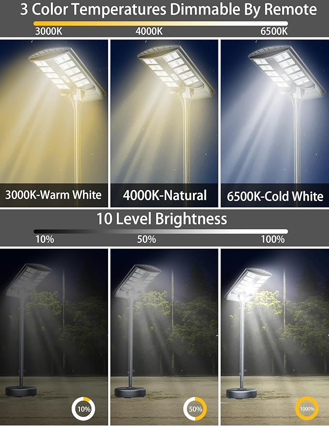 JAYNLT 8500W Solar Street Lights Outdoor with 78" Tall Pole, 3000K/4000K/6500K 500000LM Solar Floor Lamps Dusk to Dawn, IP68 Waterproof Outdoor Pole Lights with Motion Sensor for Yard, Patio