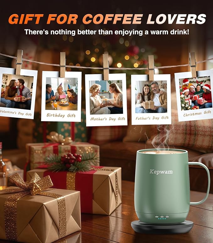 Kepwam Self Heating Coffee Mug T2, 16oz Smart Heated Coffee Mug, 150 Min
