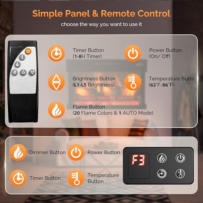 ROVSUN 1400W 3-Sided Glass Electric Fireplace Insert w/Remote Control, CSA