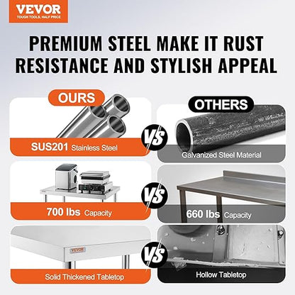 Vevor 30x36x34 Inch Stainless Steel Work Table 3-Stage Adjustable Shelf with 4 Wheels Heavy Duty Commercial Food Prep Worktable with Brake for Kitchen Prep Work : Everything Else