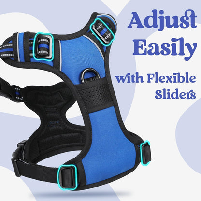 rabbitgoo Dog Harness Medium Sized, No Pull Pet Harness with 3 Buckles, Adjustable Soft Padded Vest with Control Handle, Walking Reflective Pet Vest for Medium Dogs, Blue, M