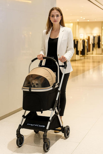 3-in-1 Small Pet Carrier with Stroller for Small Dogs & Cats Under 20 lb – Removable Carrier Converts to Car Seat – Lightweight, One-Hand Fold, No-Zipper Entry