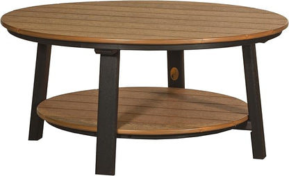 LuxCraft Deluxe Poly Round Outdoor Coffee Table, Two Tier Coffee Table, Round Conversation Tables for Outside Patio with Lower Shelf - Amish Made in USA (Antique Mahogany & Black)