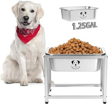 1.25 Gallon Elevated Large Dog Water Bowl, 10.23" Raised Stainless Steel Bowl for Medium Large Breed, Elevated Dog Water Bowl with Full Metal Stand, Easy to Clean and Assemble for Indoor Outdoor