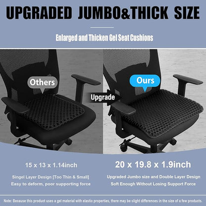 Helishy 20" Gel Seat Cushion for Long Sitting(Jumbo&Thick) – Office Chair Cushion – Wheelchair Cushions for Pressure Sores – Non-Slip Desk Chair Car Seat Cushion Driving – Sciatica & Back Pain Relief