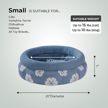 BALANCE Cat Beds for Indoor Cats, Washable Round Cat Bed, Cute 3D Flower Kitten Bed with Anti-Slip Bottom for Puppy and Kitten, 20 Inches, Blue