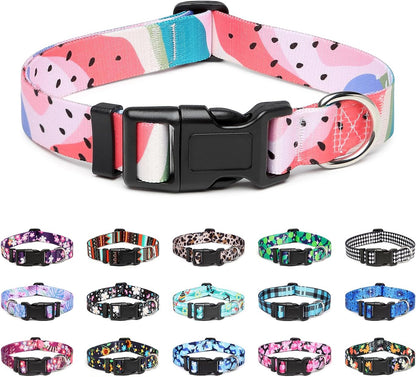 Mercano Adjustable Dog Collar - Special Design Patterns, Soft Nylon Comfortable Durable Pet Collar for Small Medium Large Dogs (L, Watermelon)