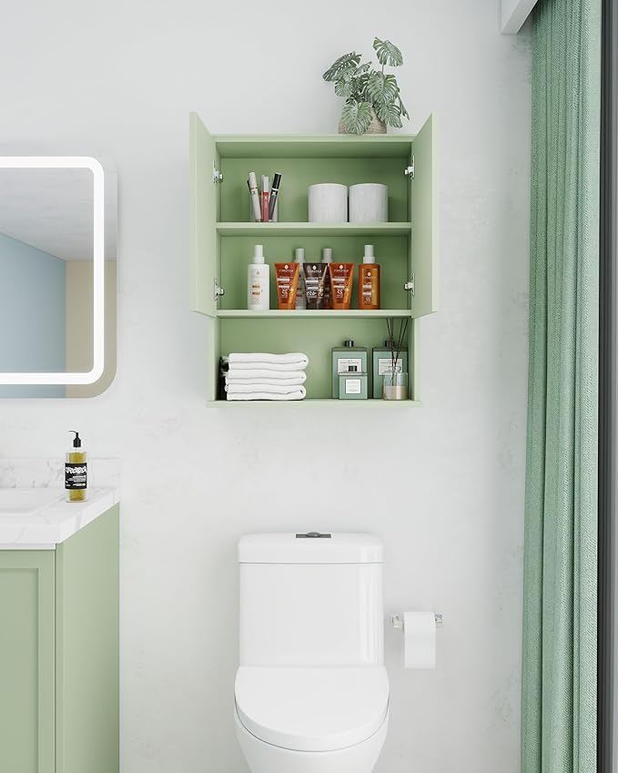 Bathroom Cabinet Wall Mount Buffering Hinge, Large Space Wooden Medicine Cabinet