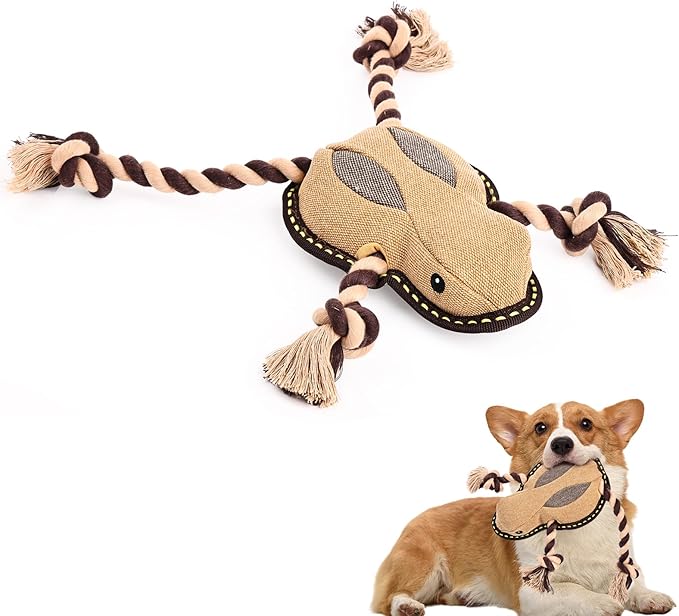 Tough Durable Squeaky Dog Toys for Aggressive chewers Interactive to Keep Them Busy, Funny Plush Dogs Toy for Small Medium Large (New Frog)