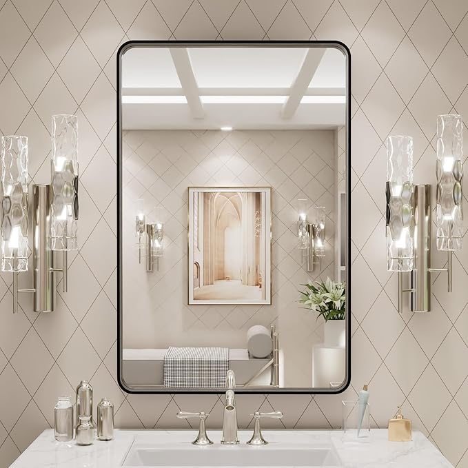 LOAAO 20X28 Inch Black Metal Framed Bathroom Mirror