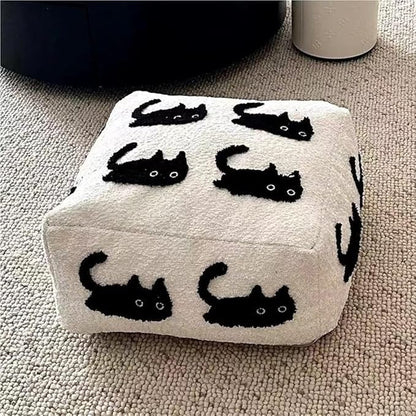 Cute Pouf Ottoman, Square Floor Cushion, Comfortable Meditation Pillow, Plush Cat Seat Cushion, Fashionable Footrest for Couch, Living Room and Bedroom