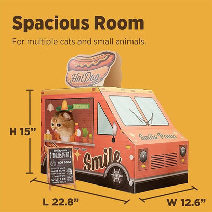 Cat Beds for Indoor Cats, Cardboard Cat House with Scratchers, Hot Dog Truck, Large Sturdy Cat Furniture Condo Cave Tent, Easy to Assemble Pet Toys Accessories Stuffs, Bunny Small Animals