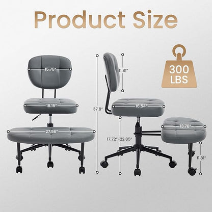 Cross Legged Office Chair, Ergonomic Criss Cross Desk Chair ADHD Meditation Yoga Kneeling Chair with Brake Wheels, Home Office Desk Chair with Adjustable Height, Lumbar Support (Grey)