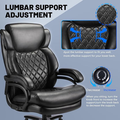 600lbs Big and Tall Office Chair, Executive Chair with Adjustable Headrest, High Back Extra Wide Seat, Heavy Duty PU Leather for Home Office, Comfortable Large Computer Desk Chair