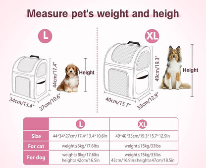 Pecute Cat Backpack Carrier, Expandable Cat Carrier Backpack with Breathable Mesh, Pet Carrier Backpack for Cats Small Dogs Puppies, Dog Backpack Carrier Great for Travel Hiking Camping Outdoor