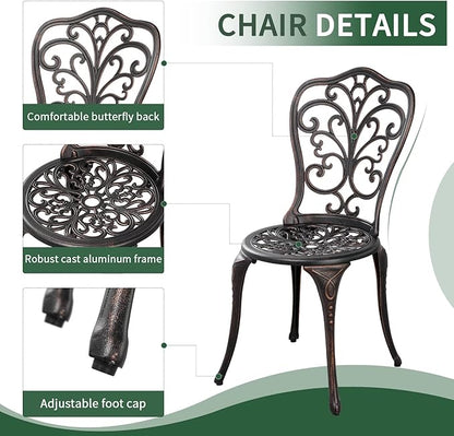 Withniture Outdoor Bistro Set 3 Piece Patio Bistro Set with Umbrella Hole, Weather Resistant Bistro Table and Chairs Set of 2 for Porch Garden, Bronze