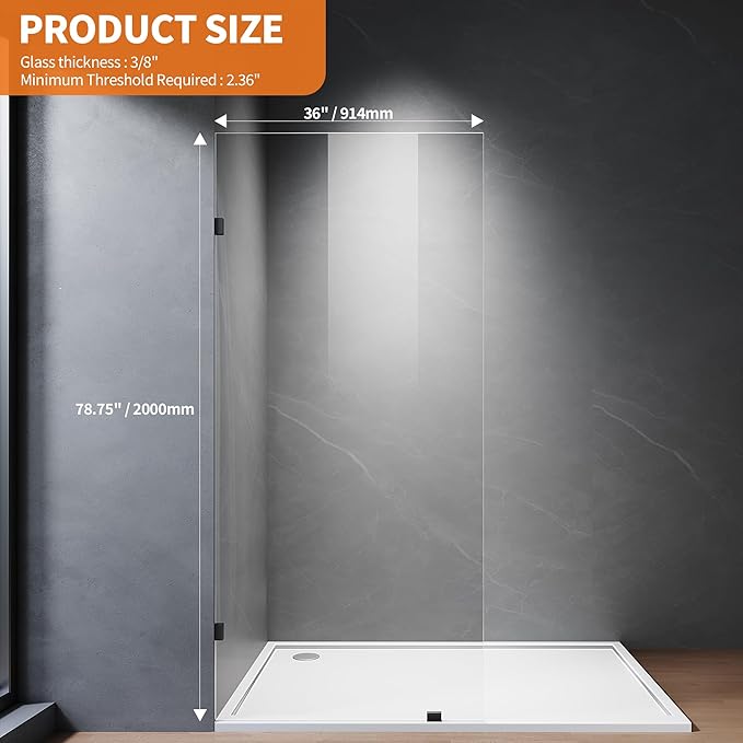Shower Glass Panel, Frameless Walk in Shower Door