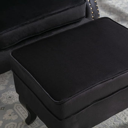chairus Mid-Century Modern Accent Chairs with Ottoman Set of 2, Comfy Velvet Single Sofa Chair Button Tufted Wingback Armchairs with Pillow for Living Room/Bedroom/Club - Black