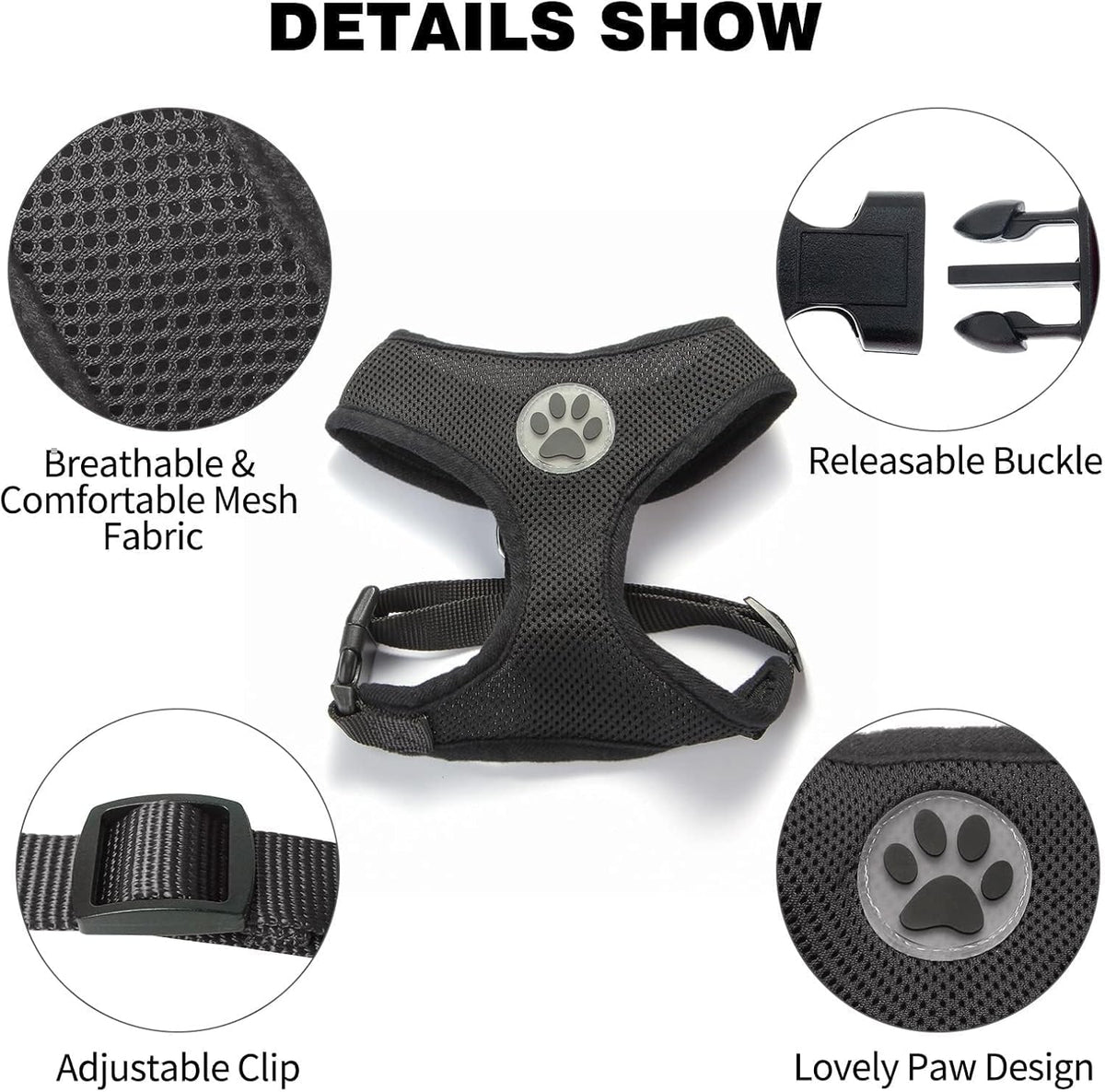 BINGPET Small Dog Harness - Breathable Mesh Puppy Cat Harnesses - No Pull Adjustable Dog Harness Dog Vest Harness for Small and Medium Dogs