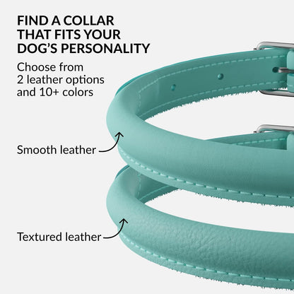 CollarDirect Rolled Leather Dog Collar, Soft Padded Round Puppy Collar, Handmade Genuine Leather Collar Dog Small Large Cat Collars 13 Colors (13-16 Inch, Mint Green Smooth)