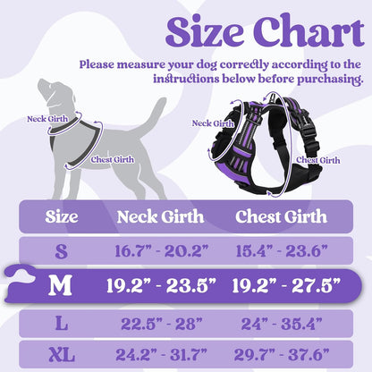 rabbitgoo Dog Harness Medium Sized, No Pull Pet Harness with 3 Buckles, Adjustable Soft Padded Vest with Control Handle, Walking Reflective Pet Vest for Medium Dogs, Purple, M