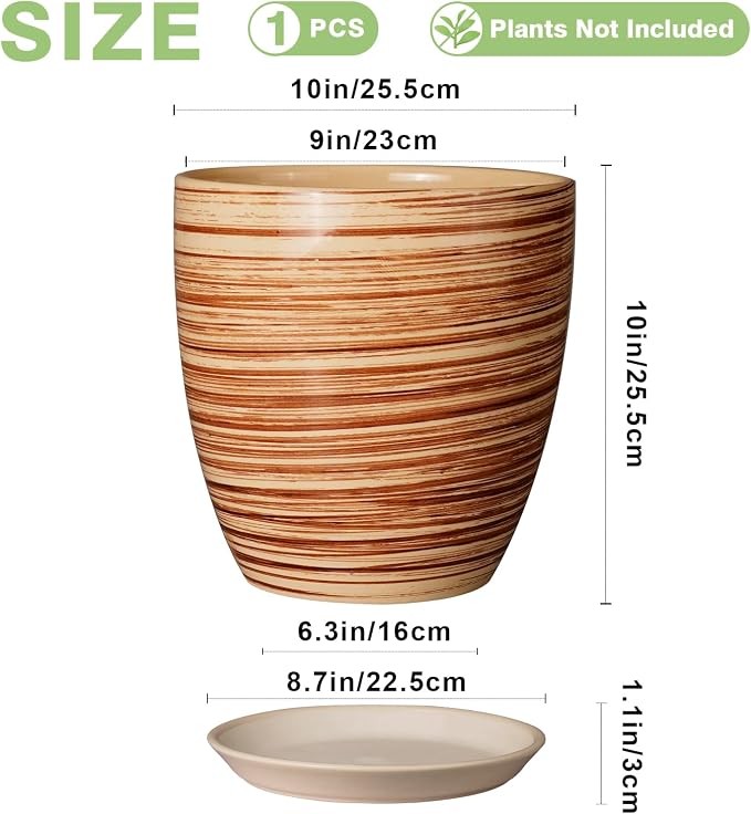 10 Inch Plant Pot Ceramic Pots for Plants with Drainage Hole and Saucer Round Flower Pot for Home Patio Garden Office Yellow