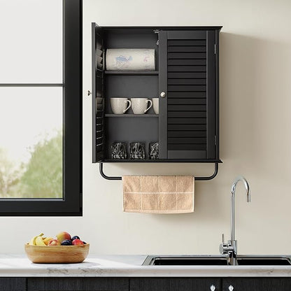 Bathroom Storage Cabinet with Adjustable Wood Shelves & Doors, Made of PDF Wood
