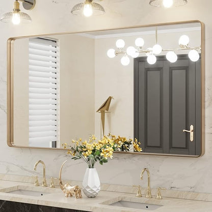 LOAAO 55”X30” Gold Bathroom Mirror, Rounded Rectangle Gold Frame Mirror