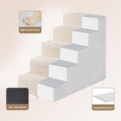 EHEYCIGA Dog Stairs for High Bed 22.5" H, 5-Step Dog Steps for Bed, Pet Steps for Small Dogs and Cats, Non-Slip Balanced Pet Ramp Indoor, Beige