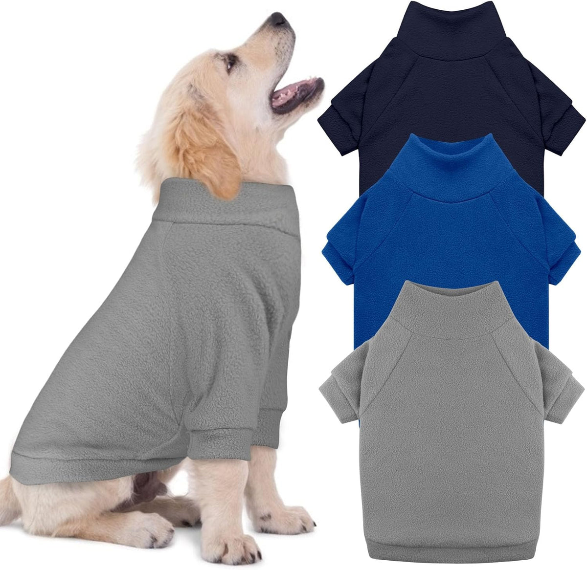 3 Pack Dog Sweaters for Small Dogs, Fleece Dog Sweater Pet Clothes Turtleneck Soft Warm Sweatshirt Puppy Sweater Boy Girl Pet(Gray+Royal Blue+Navy,S)