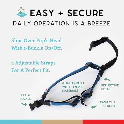 No Pull Dog Harness | Comfortable Dog Training Harnesses | Effective No Pull Harness Design | Ideal Dog Harness for Small Dog and Puppy | 4-Point Adjustable (XS - 15~20 inch Girth, Navy)