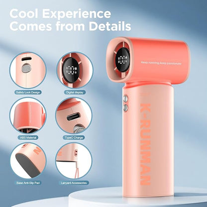 K-RUNMAN Portable Handheld Turbo Fan, 100 Speeds Adjustable Mini Personal Fan