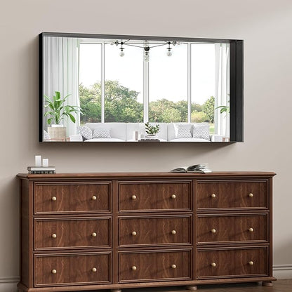 Koonmi 30x60 Inch Black Metal Framed Bathroom Mirror