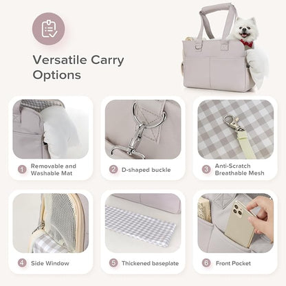 JourCraf Dog Purse Carrier for Small Dogs & Puppies Up 12 Lbs, Soft Cotton Tote Pet Shoulder Bag with Pockets, Foldable & Washable Breathable Puppy Carrier for Yorkie, Chihuahua & Cats - Gray