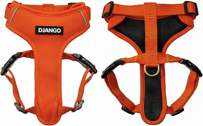 Adventure Dog Harness - Stylish, & Durable Small Dog Harness for Outdoor Adventures and Everyday Wear - Sunset Orange Neoprene Adjustable Harness for Dogs with Reflective Piping & Brass D-Ring