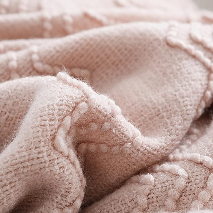 BOURINA Pink Throw Blanket 50 x90 Inches Throw Textured Solid Soft Sofa Throw Bed Runner Couch Cover Knitted Decorative Blanket Bed Runner