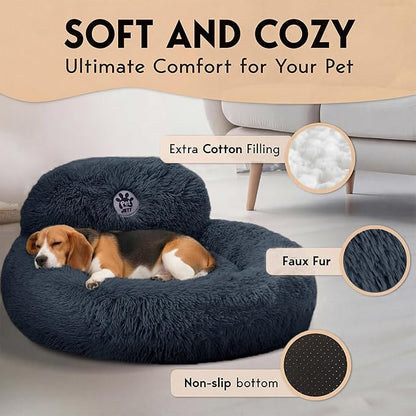 PetJett Calming Dog Bed Medium Size Dog - 30'' Donut Bed, Washable Dog Bed, Anti-Slip & Super Soft Fluffy Plush Round Dog Bed, Anti-Anxiety Premium Comfort Pet Bed, Fits Dogs Upto 45 lbs - Dark Grey