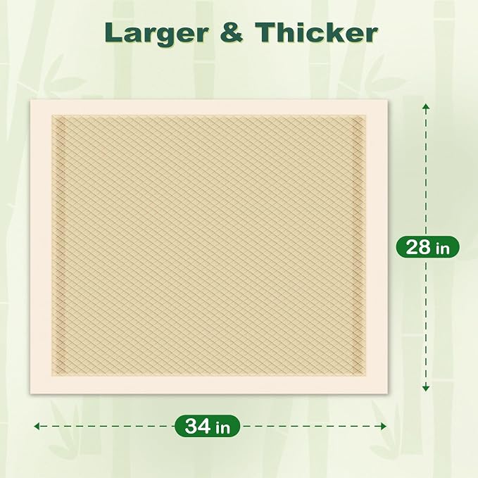 MIZOK Bamboo Dog Pee Pads Highly Absorbent No Leak Extra Large 28x34in 30Ct | Highly Absorbent Bamboo Pads Neutralize Odors Quickly and Leak Proof Bottoms Protect Your Floors for Potty Training