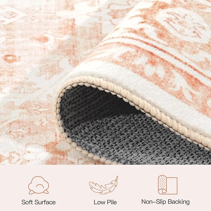 Lofus 9x12 Area Rug for Living Room,Pink Washable Area Rugs with Non-Slip Backing,Soft Boho Carpets for Bedroom Dining Room Home Office Indoor Nursery