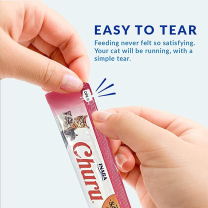 INABA Salmon Churu Cat Treats, Lickable, Squeezable Creamy Purée Cat Treat with Green Tea Extract & Taurine, 0.5 Ounces Each Tube, 60 Tubes, Salmon Variety Box