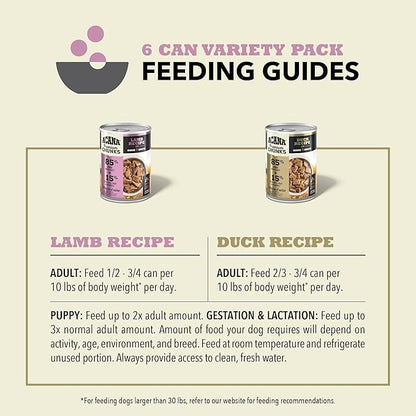 ACANA Premium Chunks in Bone Broth Grain-Free Wet Dog Food Variety Pack: Lamb + Duck Recipes 12.8oz Cans (6 Count, 3 of Each)