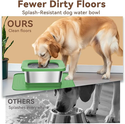 10L No Spill Dog Water Bowl Stainless Steel for Messy Drinkers | Large Capacity Slobber Stopper, Slow Drinking Anti Splash Design, XXL Silicone Mat, For Large Dogs & Multi-pet Homes, Green