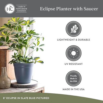The HC Companies 12 Inch Eclipse Round Planter Pots with Drainage Holes & Attached Saucer, Lightweight UV-Resistant Plastic Indoor & Outdoor Planters, 2-Pack Flower Pots for Garden & Home Decor, Red
