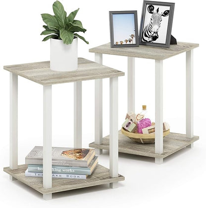 Furinno SIMPLISTIC Side Table Set of 2, 2-Tier End Table, Nightstand, Night Stand, Bedside Table, Easy Assembly, for Living Room, Bedroom, Sonoma Oak