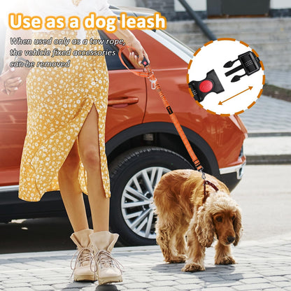Removable Dog Seat Belt Harness for Car, 3 in 1 Pet Dog Car Seatbelt Leash, Retractable Restraint Secures to Vehicle Headrest & Adjustable Reflective Bungee Dog Seatbelt Tether,Orange