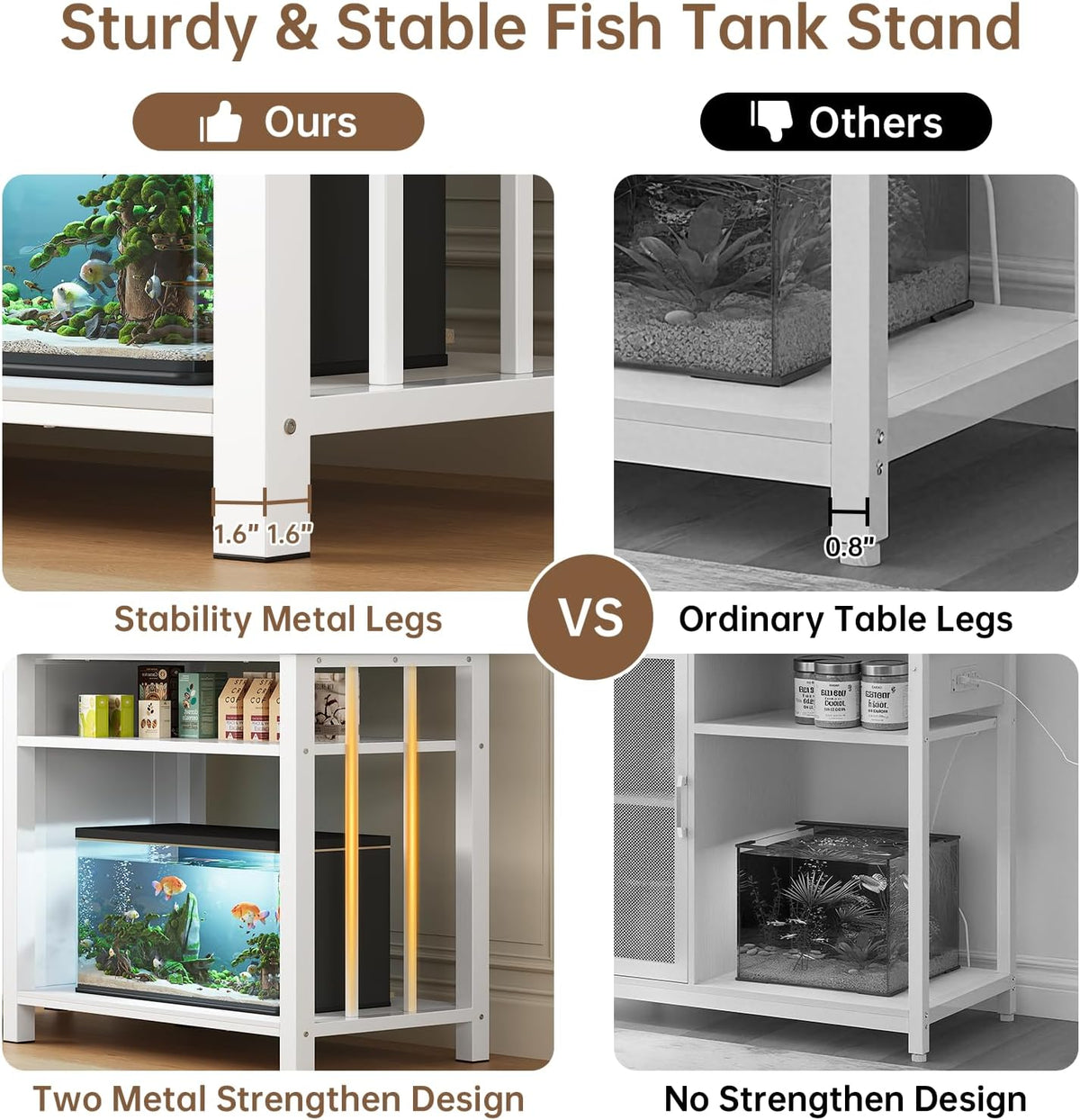 55-75 Gallon Fish Tank Stand with Power Outlet & Adjustable Shelf, Heavy Duty Aquarium Stand with Cabinet Storage for Fish Tank, Turtle Tank, Reptile Terrarium, 1000LBS Capacity, White